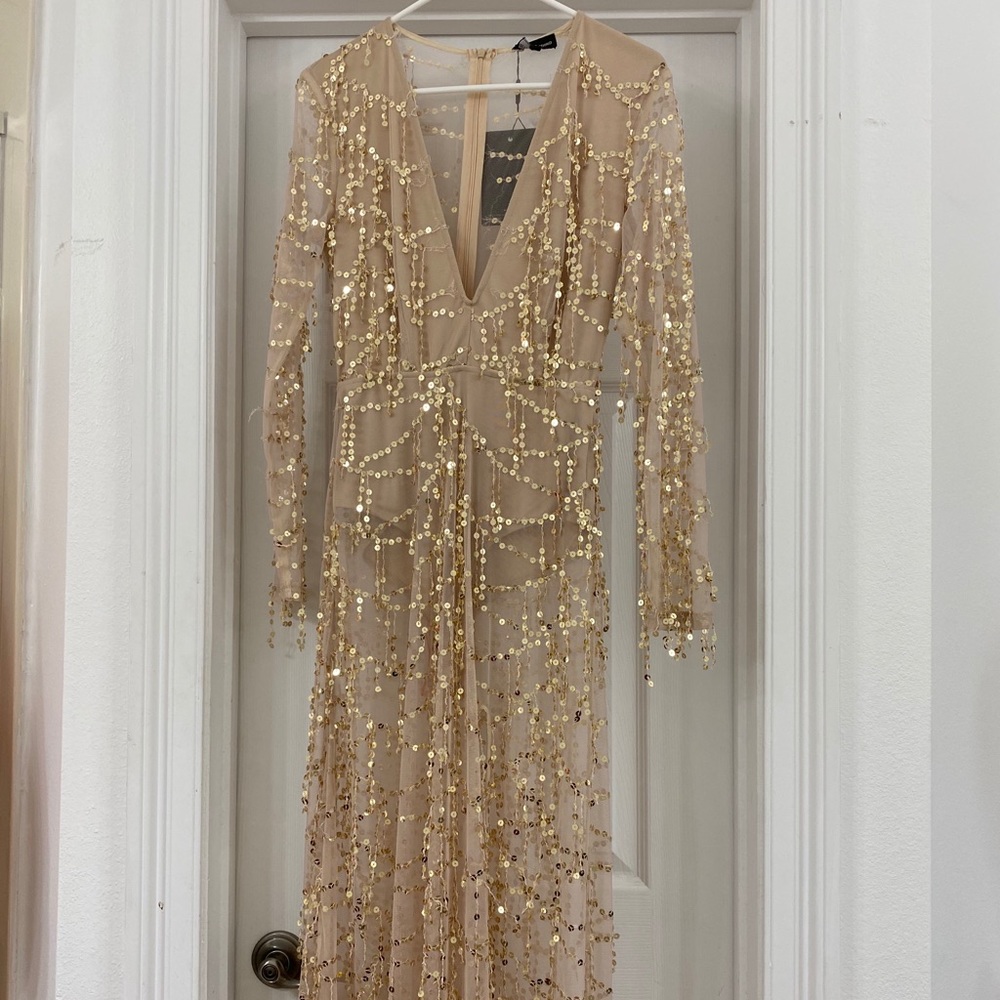 Pretty Little Thing sequin long sleeve maxi dress.